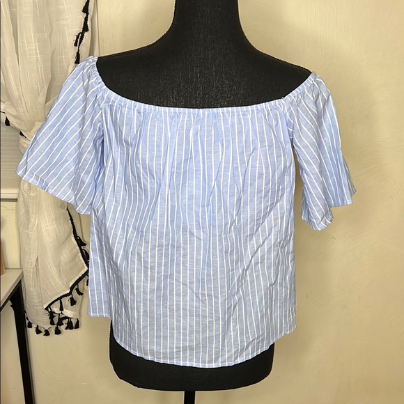 Express Blue Striped Off-Shoulder Top Size S - Picture 2 of 6